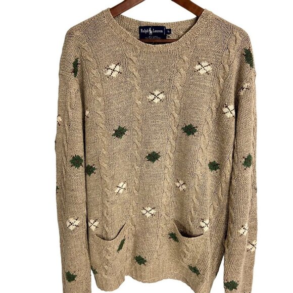 Vintage Polo Ralph Lauren Sweater Large Linen Silk Wool Golf Cable Knit Pullover